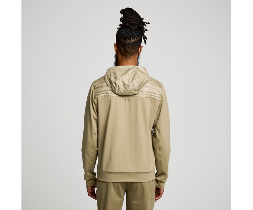 Men's Saucony Solstice Oysterpuff Hoody in Coffee, rear view.