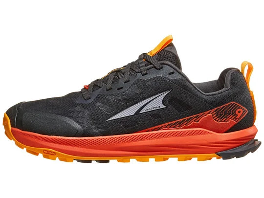 Men's Altra Lone Peak 9 in Black/Red, lateral product view.