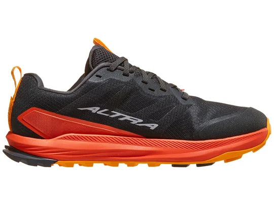 Men's Altra Lone Peak 9 in Black/Red, medial view.