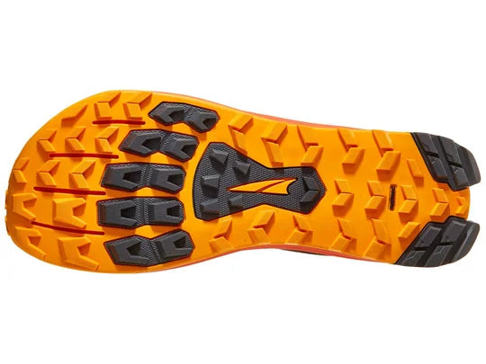 Men's Altra Lone Peak 9 in Black/Red, outsole view.