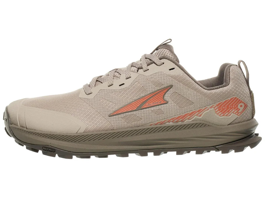 Men's Altra Lone Peak 9 in Tan, lateral product view.