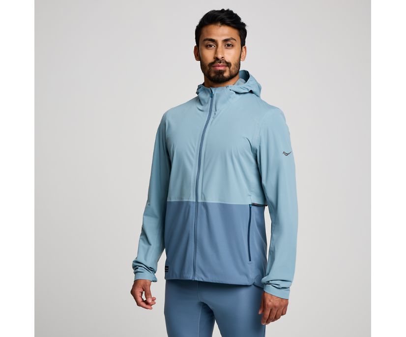 Men's Saucony RunShield Jacket. Blue. Front view.