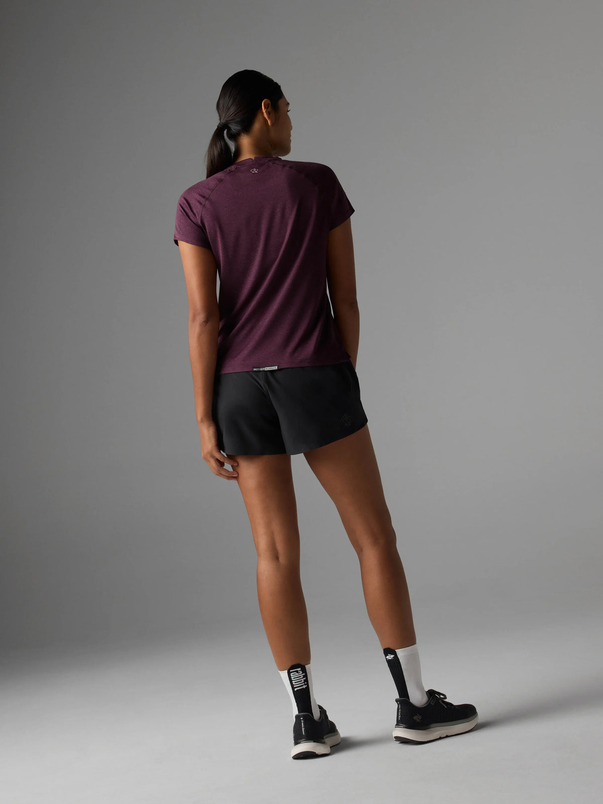 Women's rabbit EZ Tee Short Sleeve in Mauve Mother Runner, back view