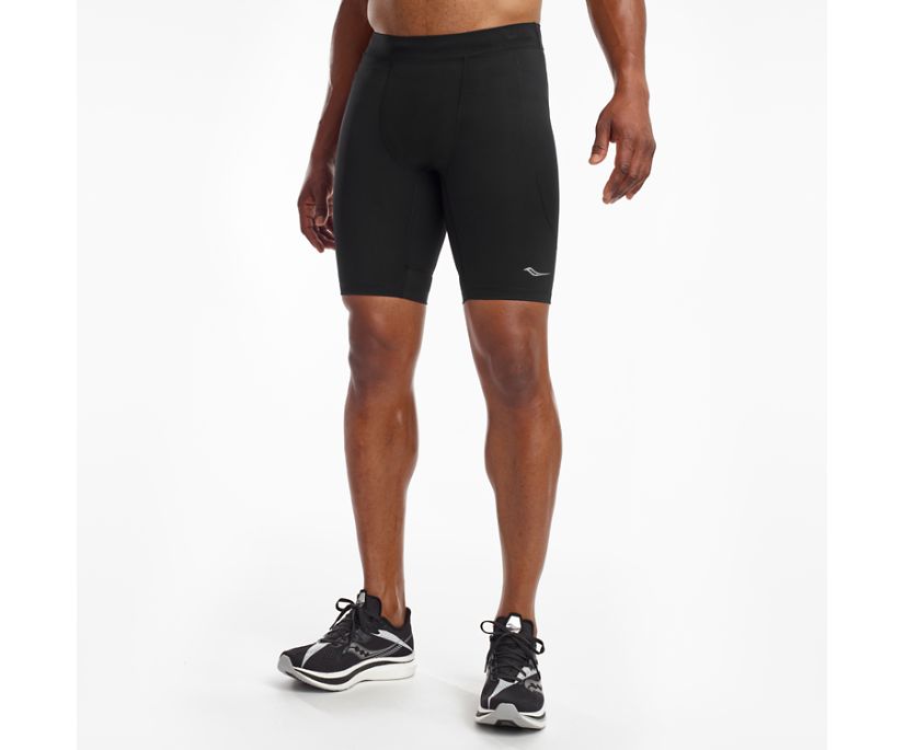 Men's Saucony Bell Lap Shorts. Black. Front view.