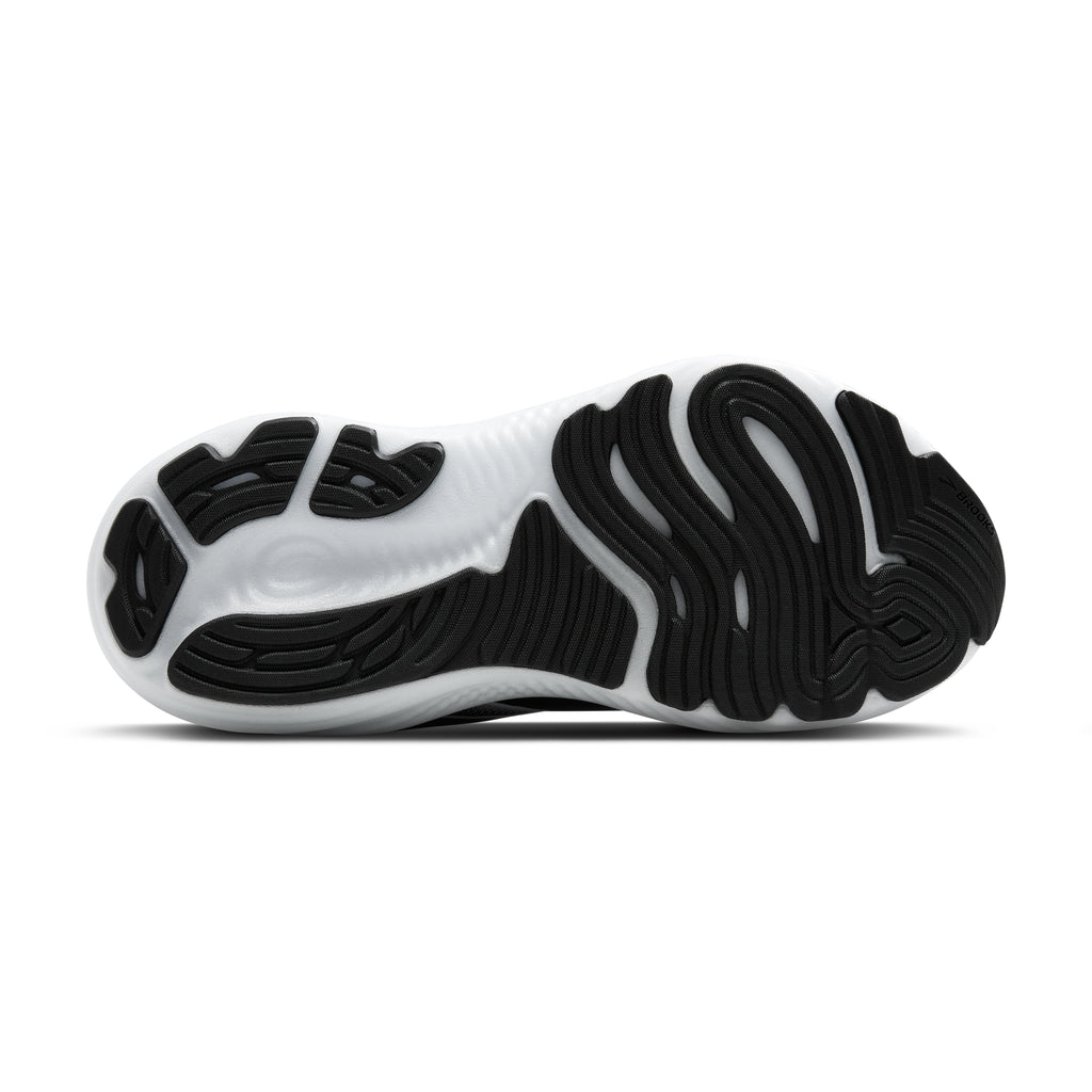 Men's Brooks Glycerin GTS 22. Black upper. White midsole. Bottom view.