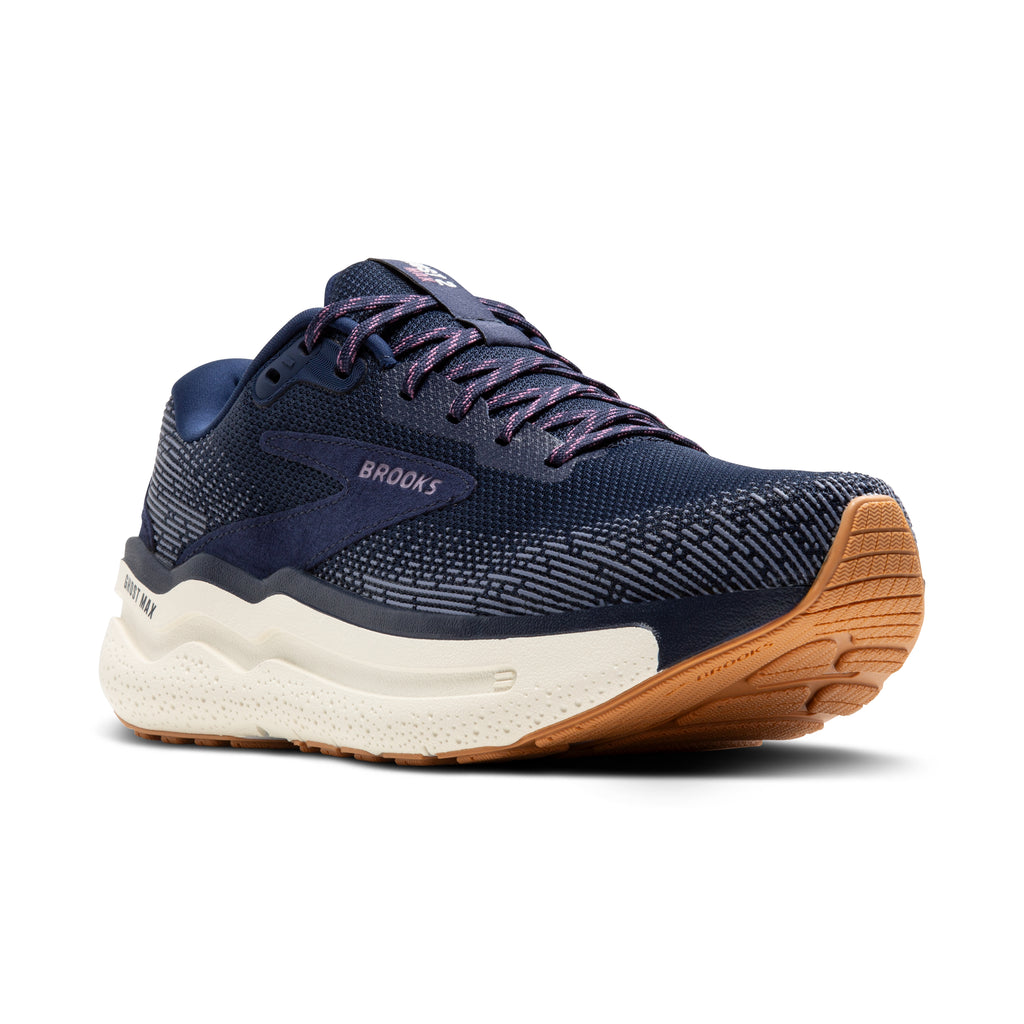 Women's Brooks Ghost Max 2. Navy upper. Off white midsole. Lateral view.