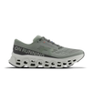 Men's On Running. Cloudmonster 3. Grey upper. Off White midsole. Lateral view.