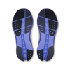 Women's On Cloudsurfer 2. White upper. Blue midsole. Bottom view.