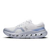 Women's On Running Cloudrunner 3. Light Grey upper. Light Blue midsole. Medial view.