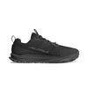 Women's Alra Lone Peak 9. Black upper. Black midsole. Medial view.
