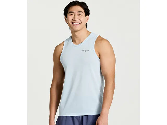 Men's Saucony Stopwatch Singlet. Light Grey. Front view.