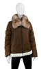 shearling jacket with fox collar, featuring sleeves on