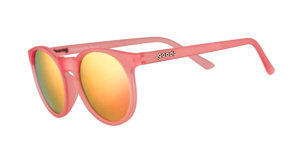 goodr circle g sunglasses. Pink. Front/Lateral view.