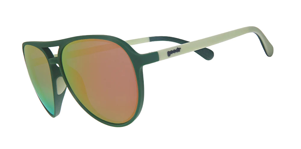 goodr mach g sunglasses. Olive. Front/Lateral view.