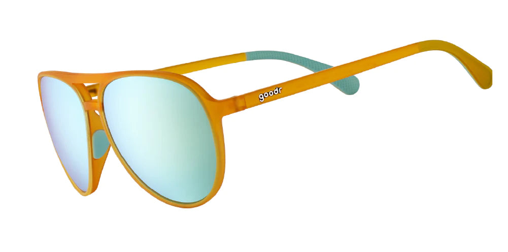 goodr mach g sunglasses. Orange. Front/Lateral view.
