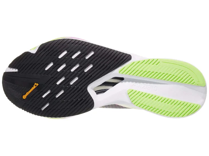 Men's Adidas Adizer Boston 12. Black upper. White midsole. Bottom view.