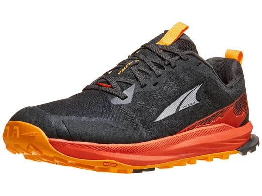 Men's Altra Lone Peak 9 in Black/Red, lateral view.