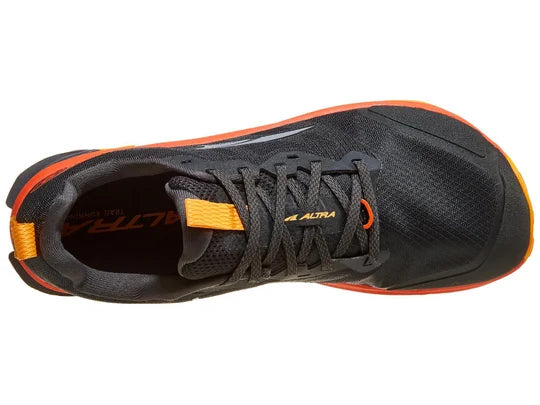 Men's Altra Lone Peak 9 in Black/Red, top view.