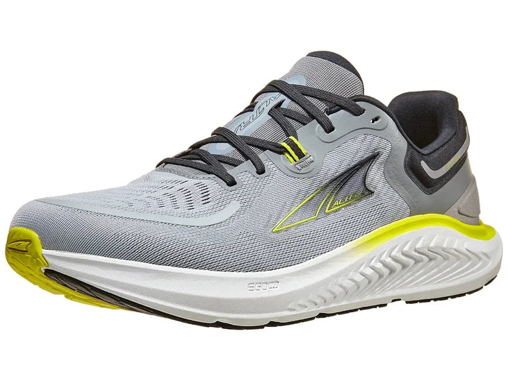 Men's Altra Paradigm 7. Grey upper. White Midsole. Lateral view.
