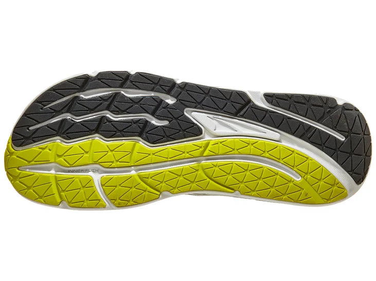 Men's Altra Paradigm 7. Grey upper. White Midsole. Bottom view.