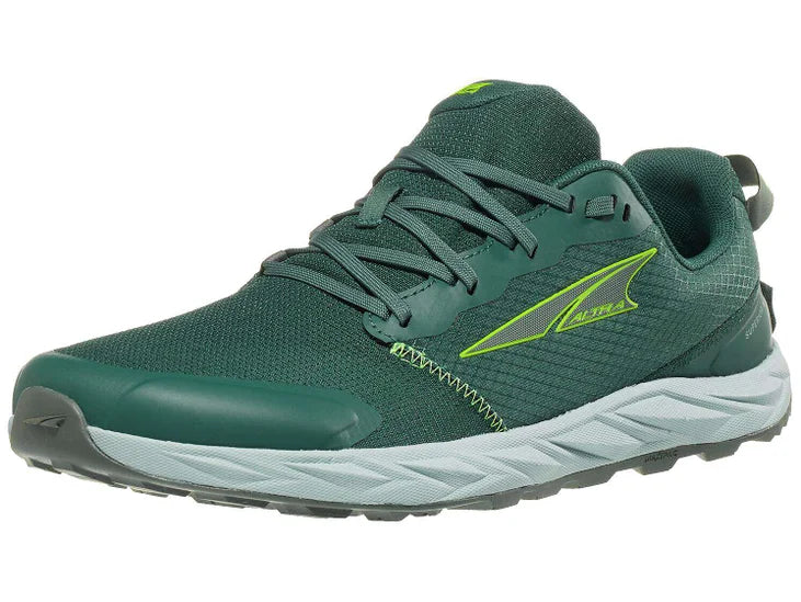 Men's Altra Superior 6. Dark green upper. Grey midsole. Lateral view.