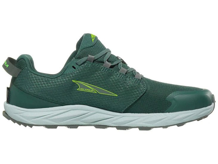 Men's Altra Superior 6. Dark green upper. Grey midsole. Medial view.