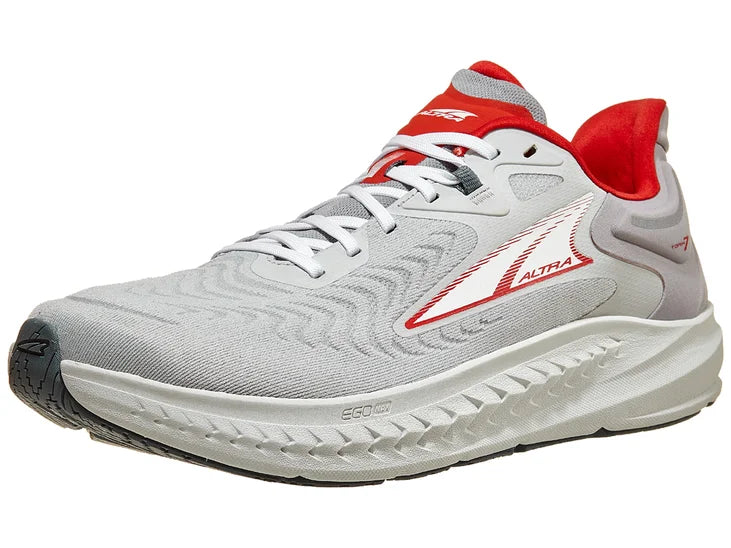 Men's Altra Torin 7. Grey upper. White midsole. Lateral view.