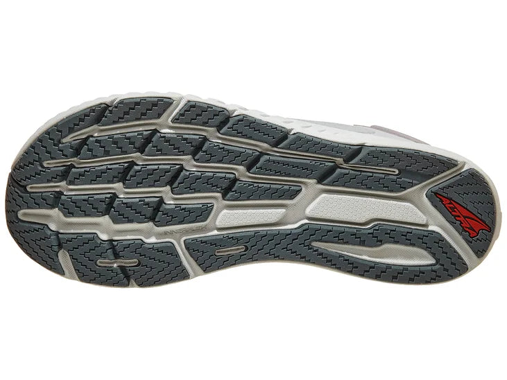 Men's Altra Torin 7. Grey upper. White midsole. Bottom view.