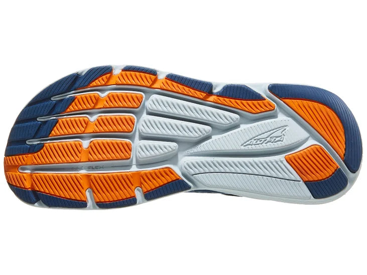 Men's Altra Via Olympus 2. Blue upper. White midsole. Bottom view.