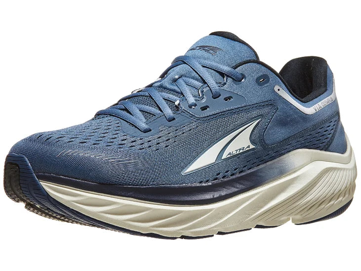 Men's Altra Via Olympus. Blue upper. White midsole. Lateral view.