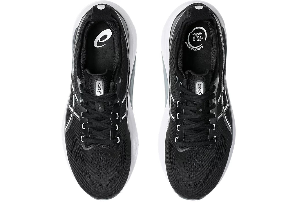 Men's Asics Gel-Kayano 31. Black upper. White midsole. Top view.