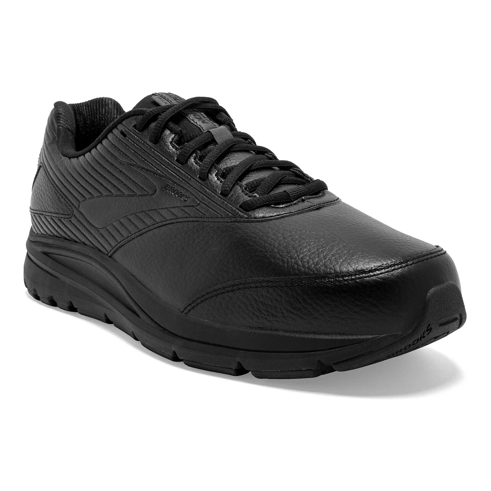 Men's Brooks Addiction Walker 2. Black upper. Black midsole. Lateral view.