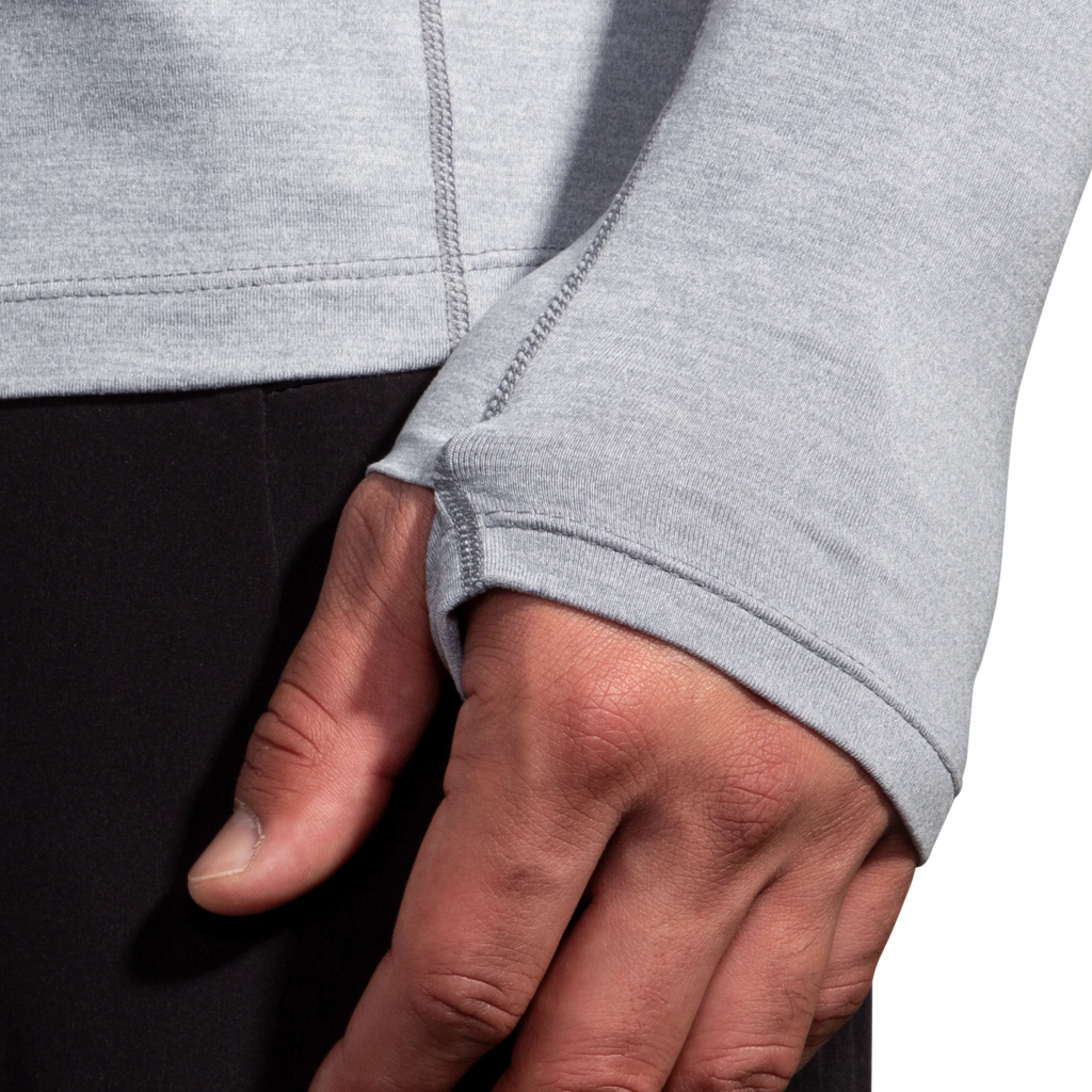 Men's Brooks Dash 1/2 Zip 2.0. Grey. Thumbholes.