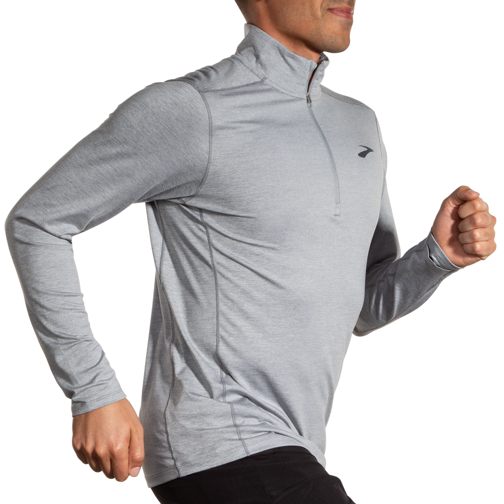 Men's Brooks Dash 1/2 Zip 2.0. Grey. Lateral view.