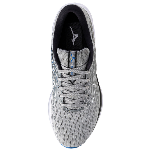 Men's Mizuno Wave Inspire 20. Light grey upper. White midsole. Top view.