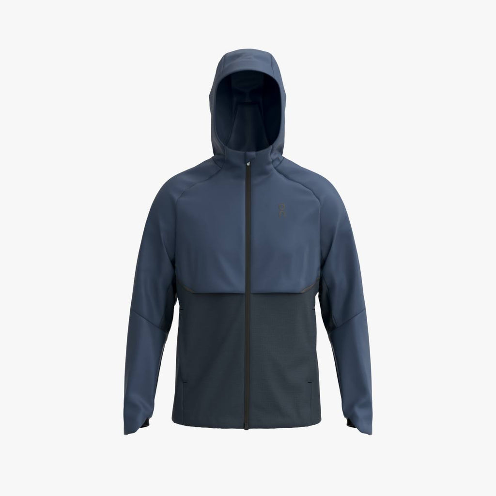 Men's On Running Core Jacket. Dark Blue/Black. Front view.