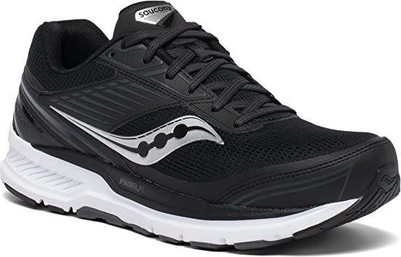 Men's Saucony Echelon 8. Black upper. White midsole. Lateral view.