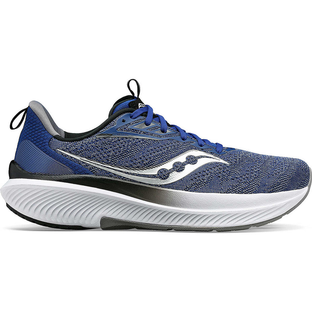 Men's Saucony Echelon 9. Blue/Grey upper. White midsole. Lateral view.