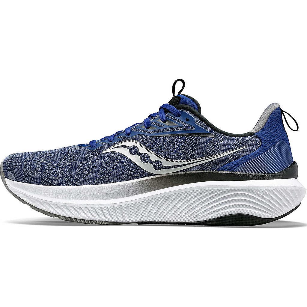 Men's Saucony Echelon 9. Blue/Grey upper. White midsole. Medial view.