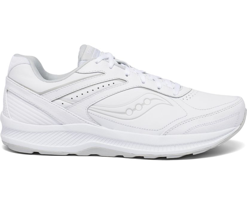 Men's Saucony Echelon Walker 3. White upper. White midsole. Lateral view.