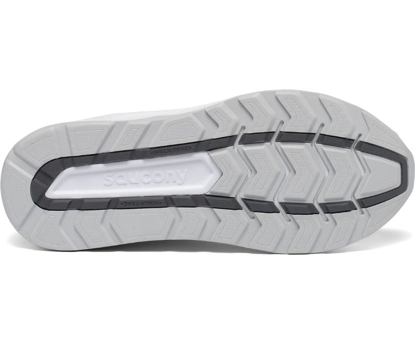 Men's Saucony Echelon Walker 3. White upper. White midsole. Bottom view.