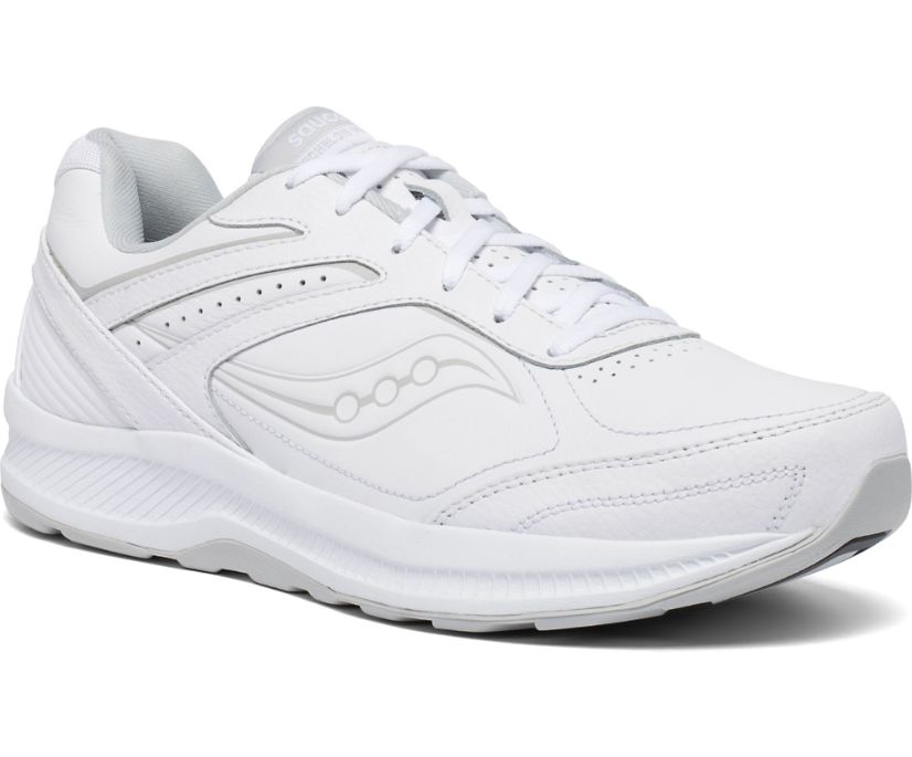 Men's Saucony Echelon Walker 3. White upper. White midsole. Lateral view.