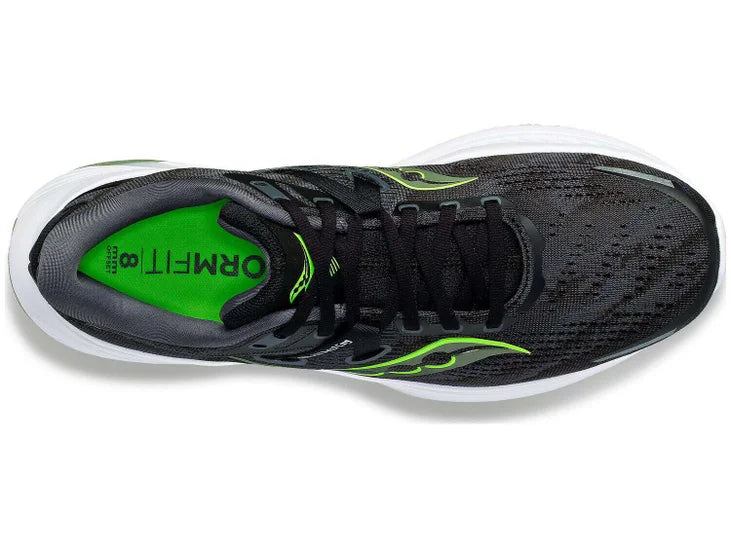 Men's Saucony Guide 16. Black upper. White midsole. Top view.