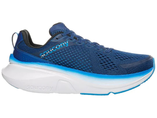 Men's Saucony Guide 17. Blue upper. White midsole. Medial view.