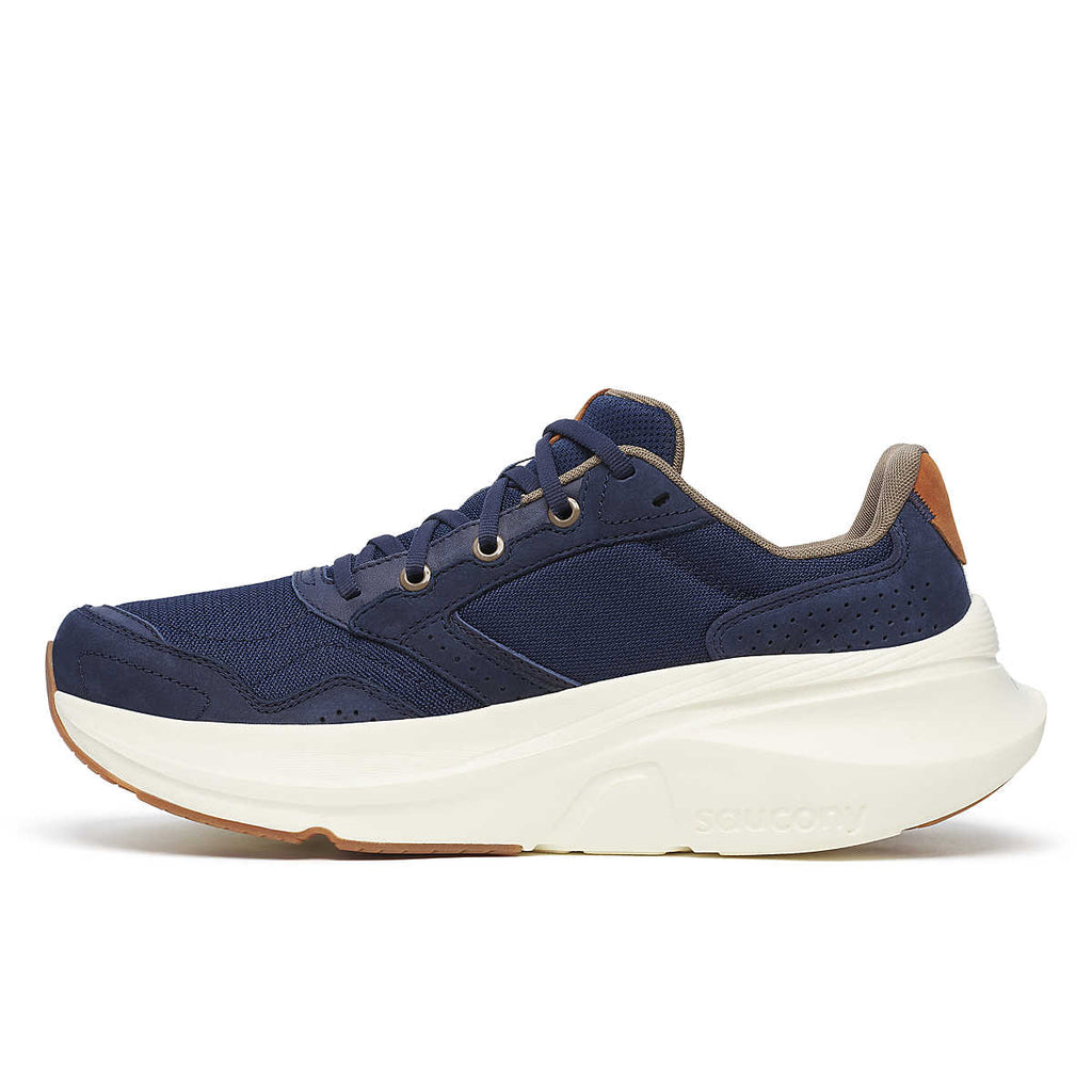 Mens Saucony Guide Metro. Navy upper. White midsole. Medial view.