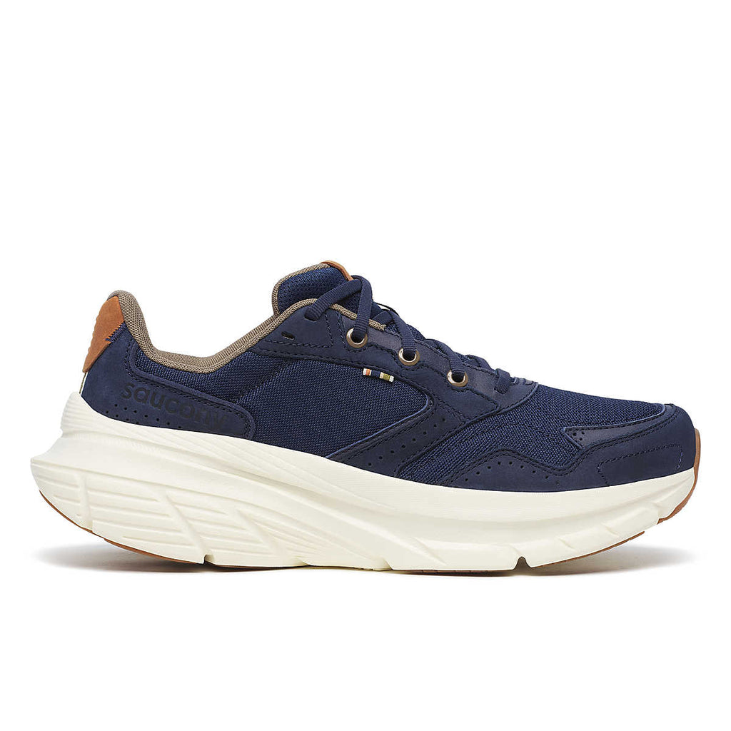 Mens Saucony Guide Metro. Navy upper. White midsole. Lateral view.
