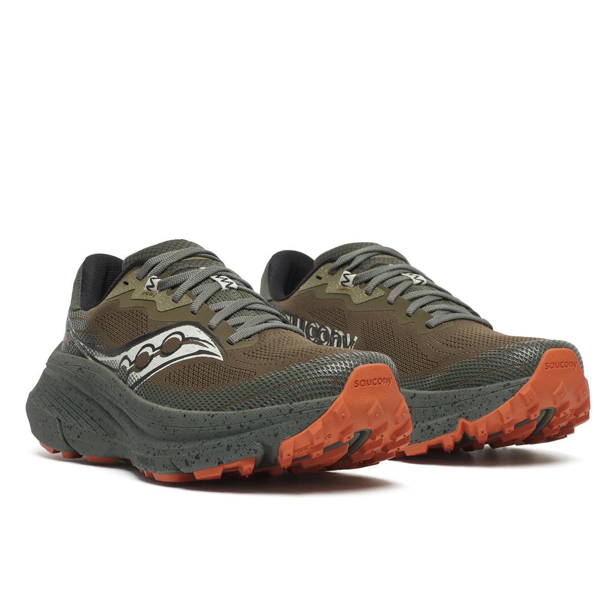 Men's Saucony Guide TR. Brown upper. Green midsole. Lateral view.