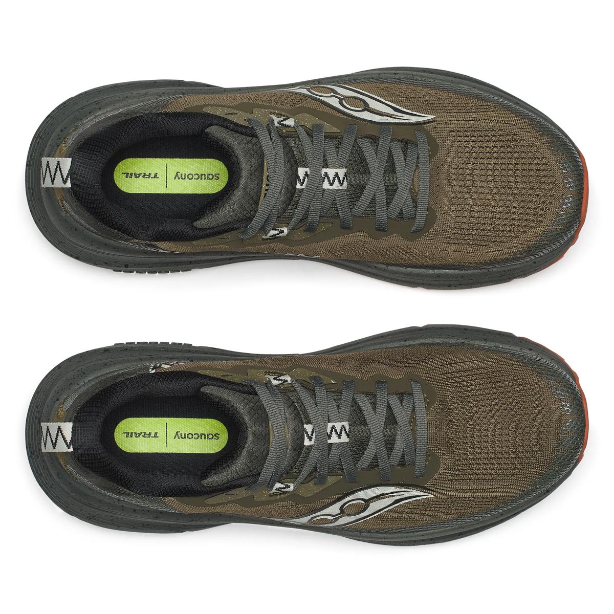 Men's Saucony Guide TR. Brown upper. Green midsole. Top view.