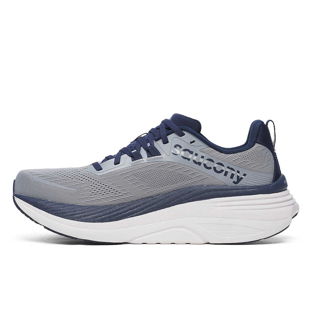 Men's Saucony Hurricane 25. Grey upper. White midsole. Medial view.