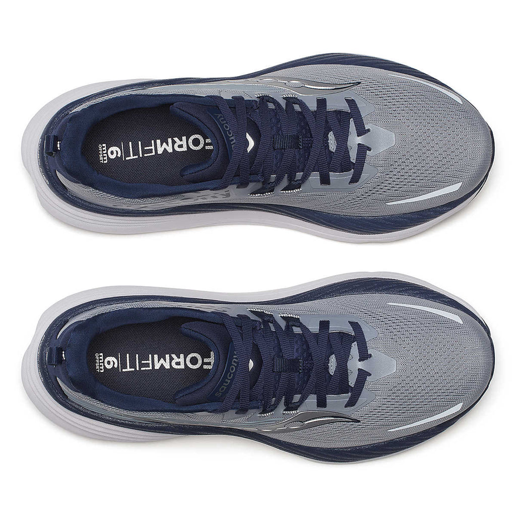 Men's Saucony Hurricane 25. Grey upper. White midsole. Top view.